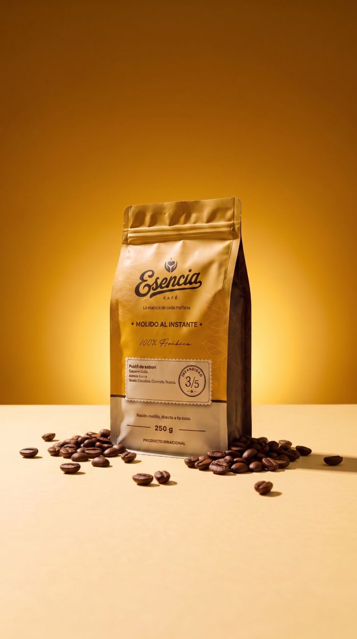 Bolsa de Esencia Café 100% Arábica 250 g con granos de café